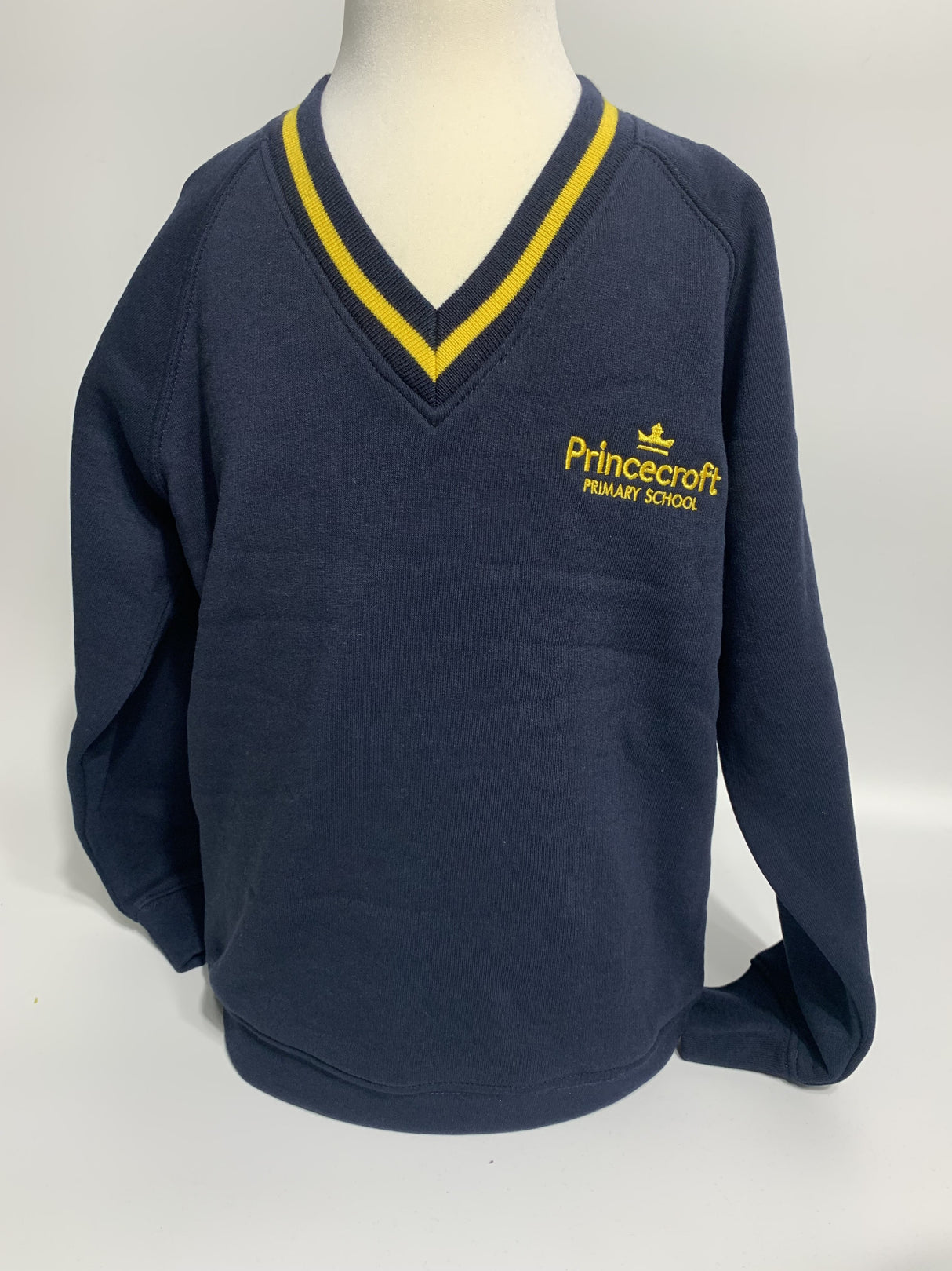 Navy & Yellow V Neck Sweatshirt with School Logo